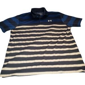 Under Armour Men's Size XL The Playoff Polo Loose Fit Striped Blues White Golf